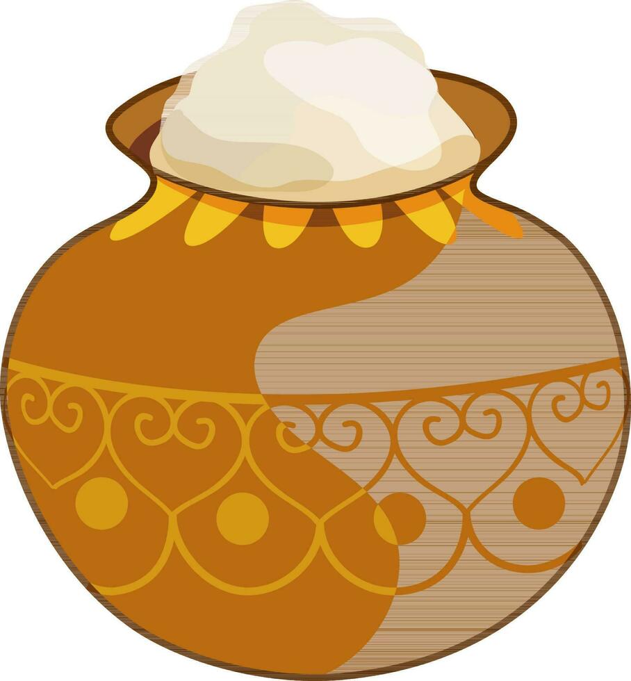 Flat style floral mud pot for Pongal celebration. vector