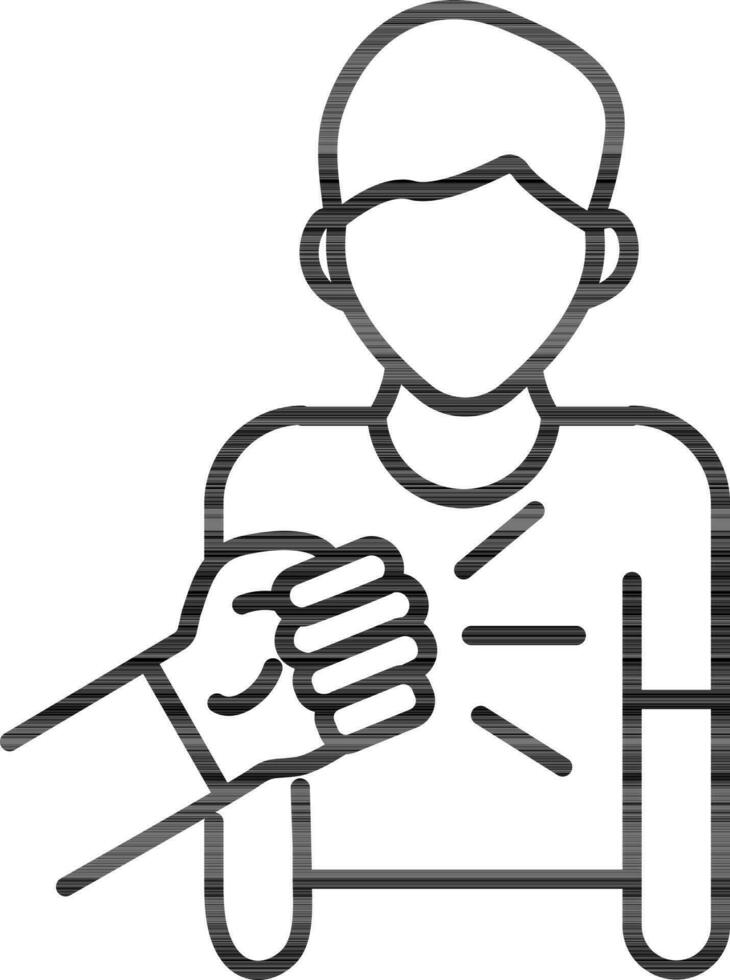 Black line illustration of hit a man icon. vector