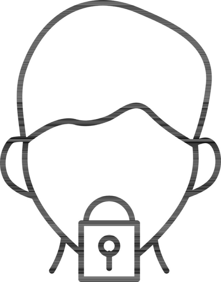 Illustration of Mouth lock icon in black line art. vector