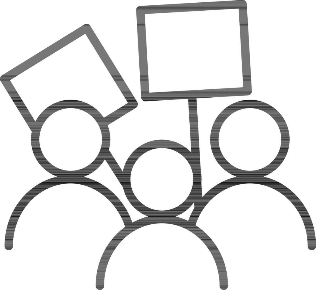 Line Art Style Protest Or Demonstration People Icon. vector