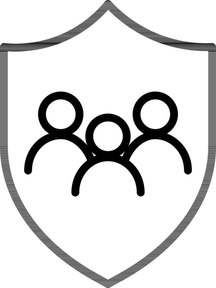 People Security Shield Icon In Thin Line Art. vector