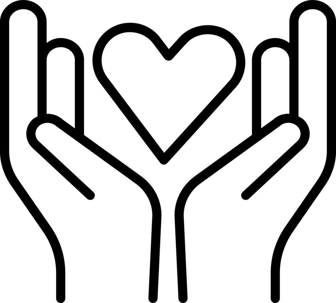 Hands Protective Heart Icon In Line Art. vector