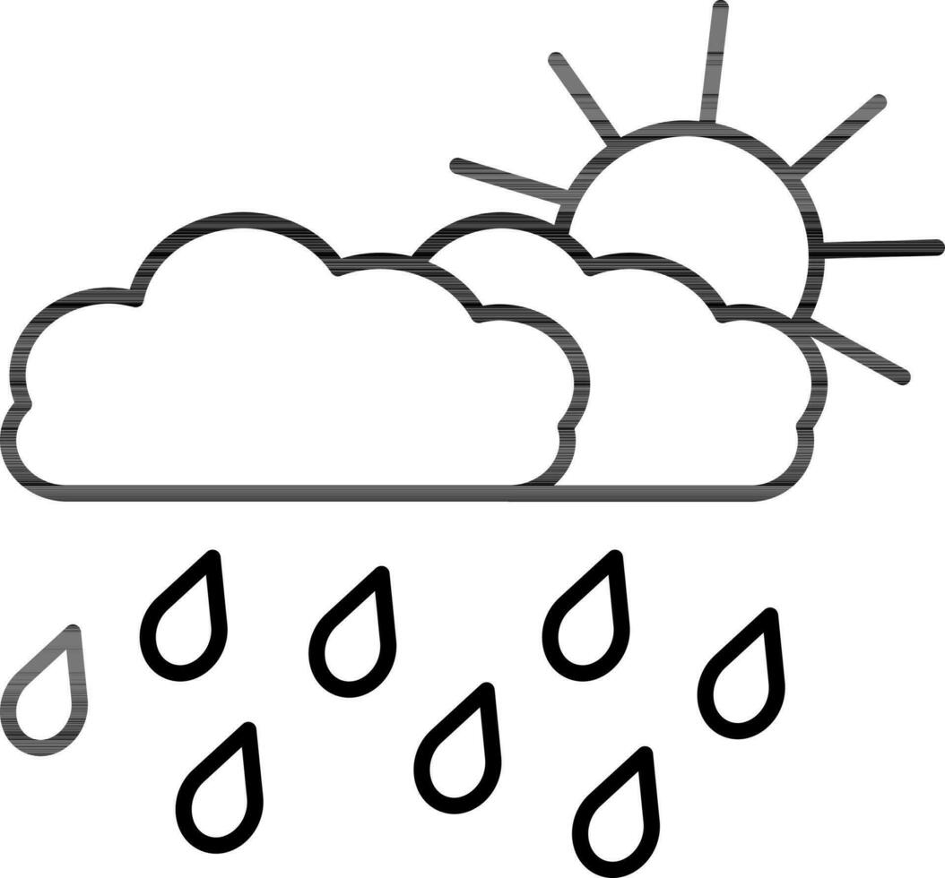 Rainfall with Sun Icon in Black Outline. vector