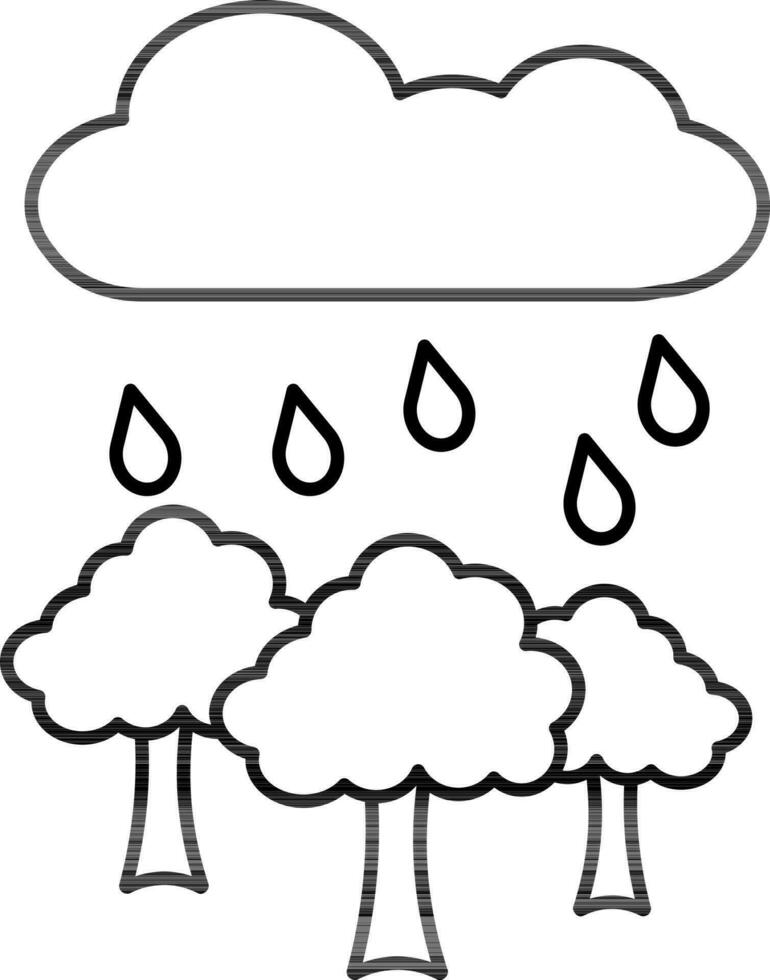 Rainfall on Trees Icon in Black Outline. vector