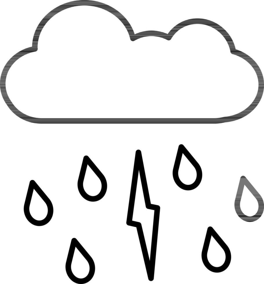 Black Outline Thunderstorm Icon in Flat Style. vector