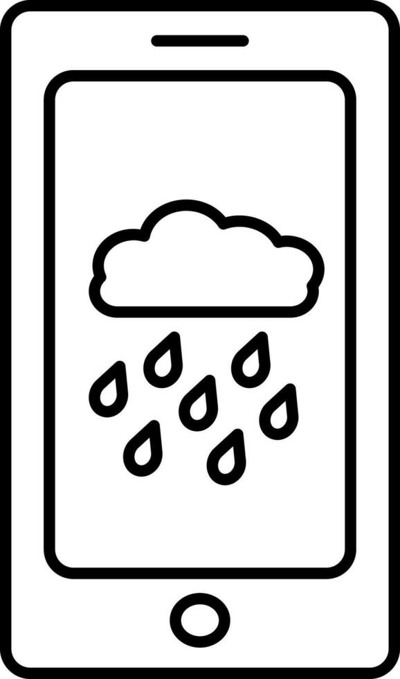 Black Outline Rain Cloud in Smartphone Icon. vector