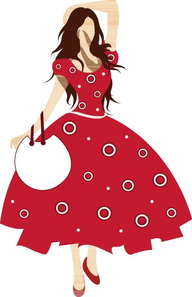 Character of a beautiful lady wearing red color dress. vector