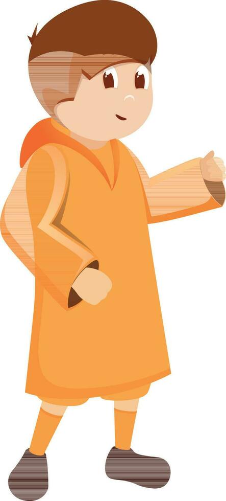 Cartoon character of a small boy wearing orange clothes and shoes. vector