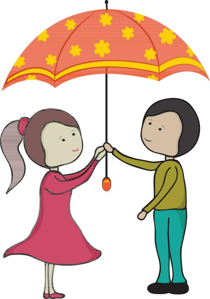 Boy and girl character holding an umbrella. vector