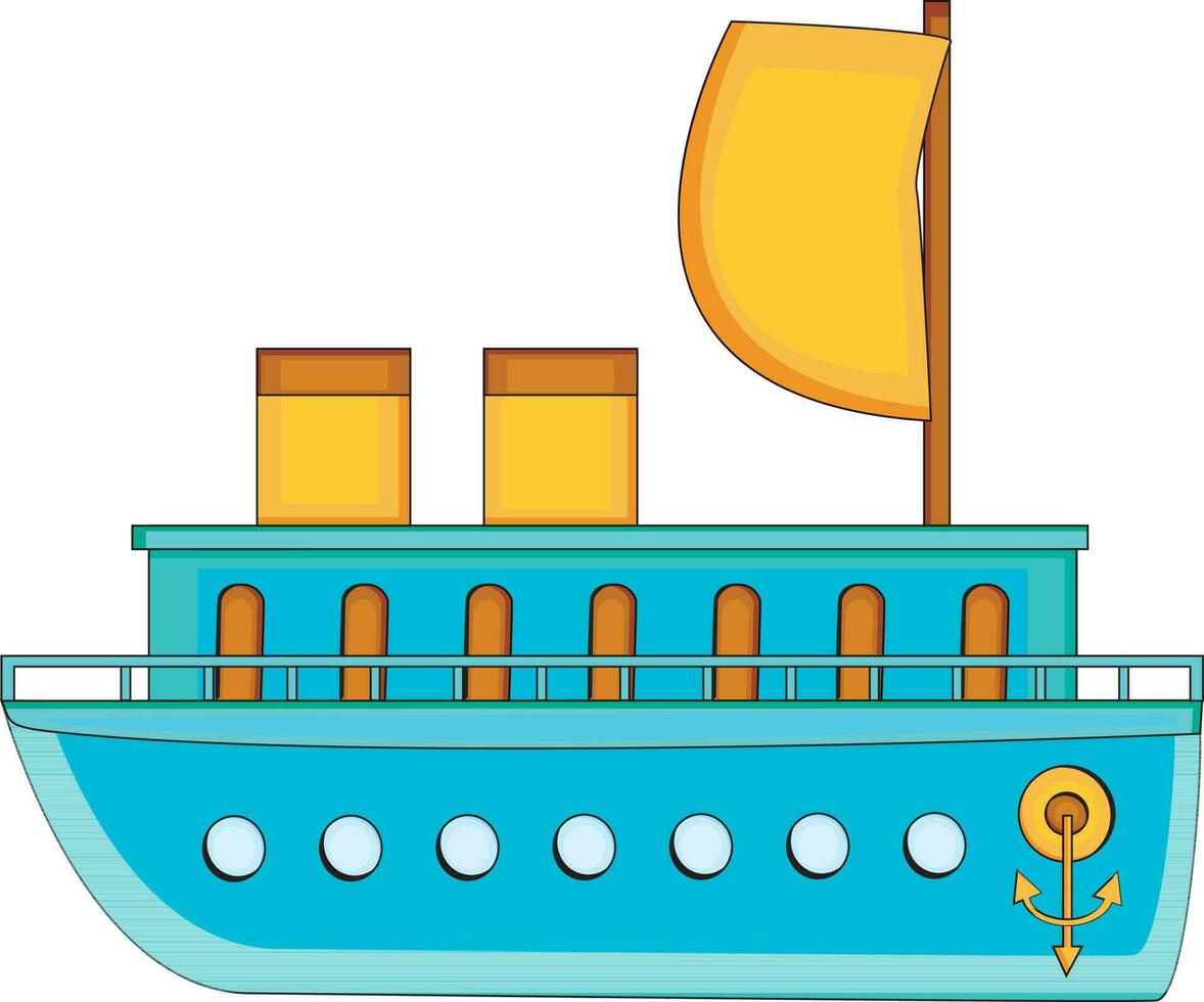 Blue and yellow color ship. vector