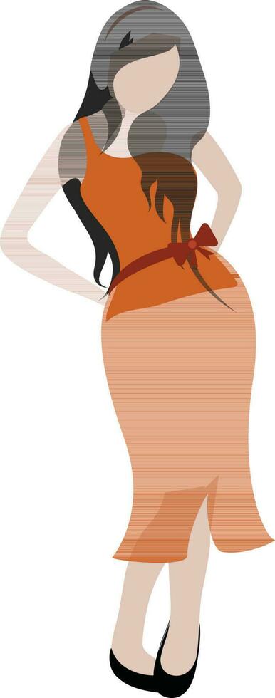 Young girl wearing orange dress. vector