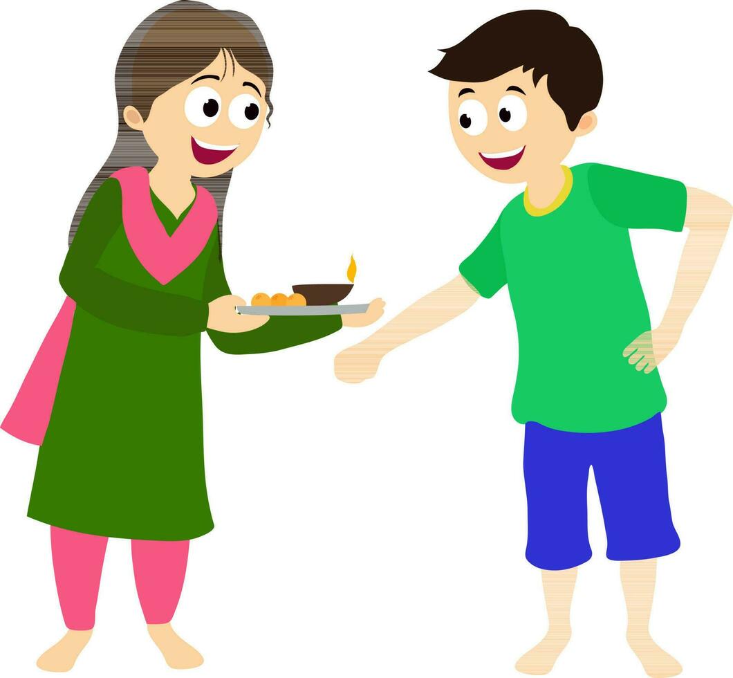 Sister tying rakhi on her brother. vector