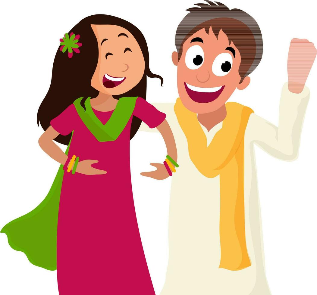 Flat illustration of girl and boy. vector