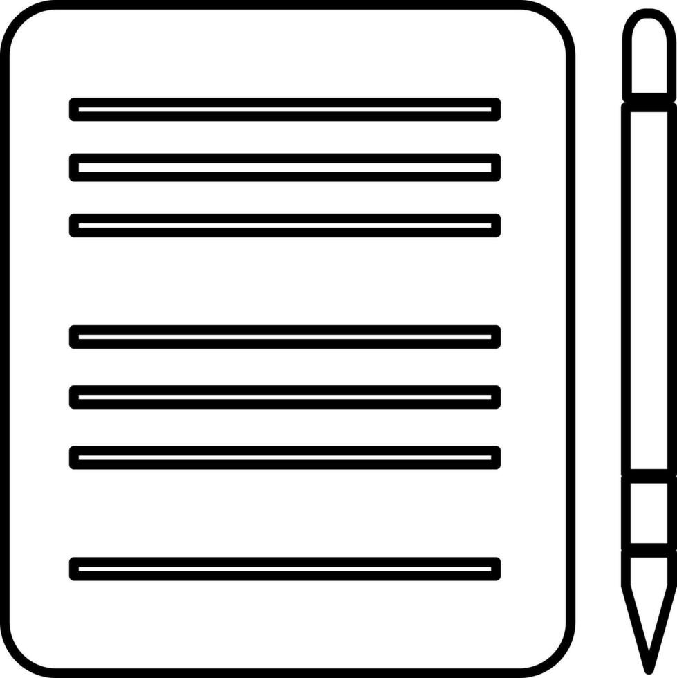 Flat style paper with pencil in black line art. vector