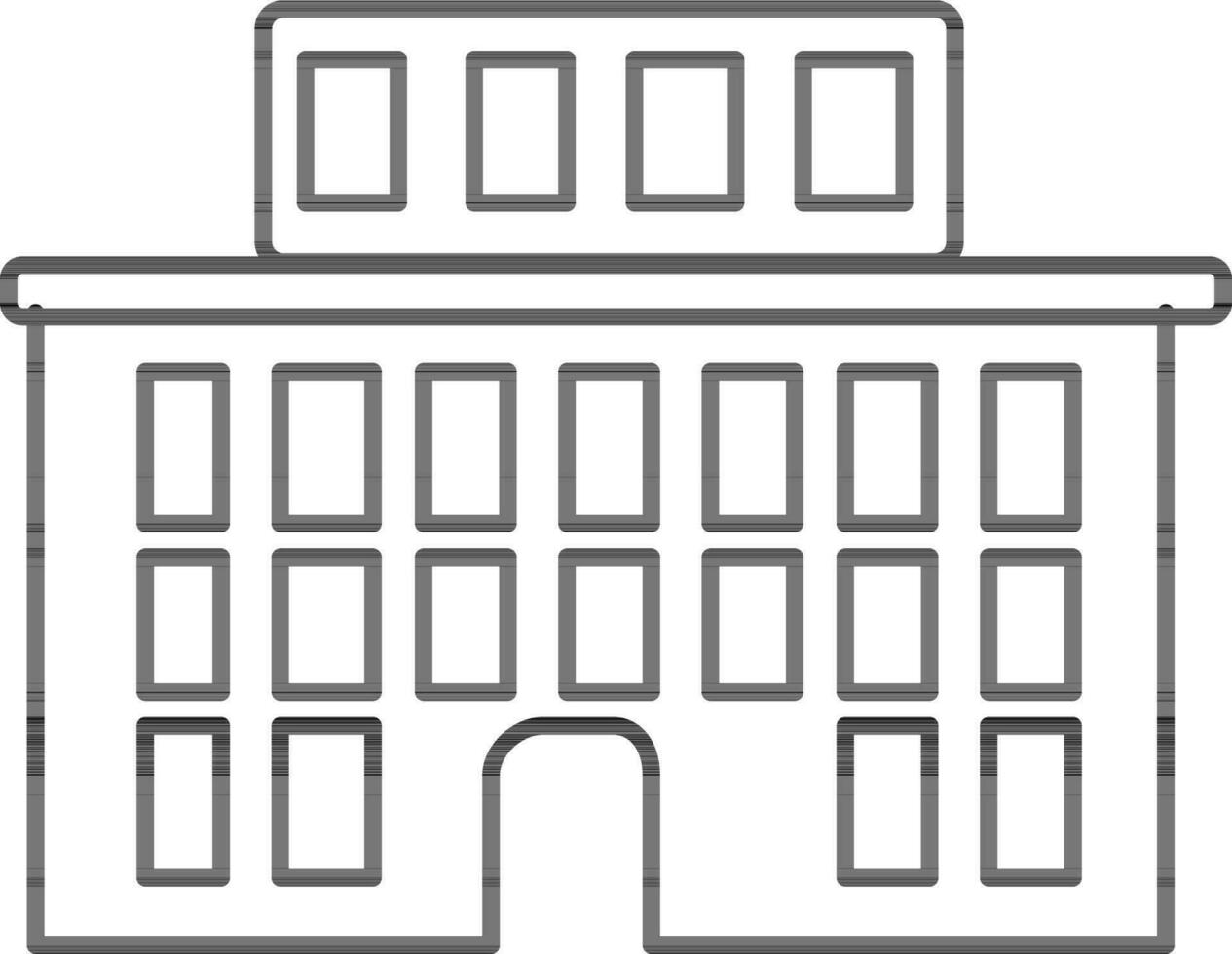 Flat style building in black line art. vector