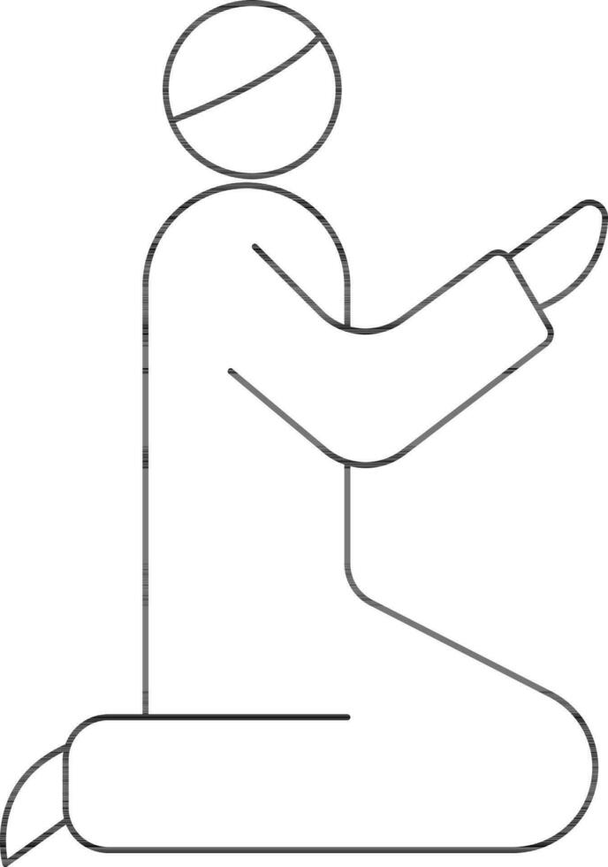 línea Arte ilustración de musulmán hombre Orando en sentado pose. vector