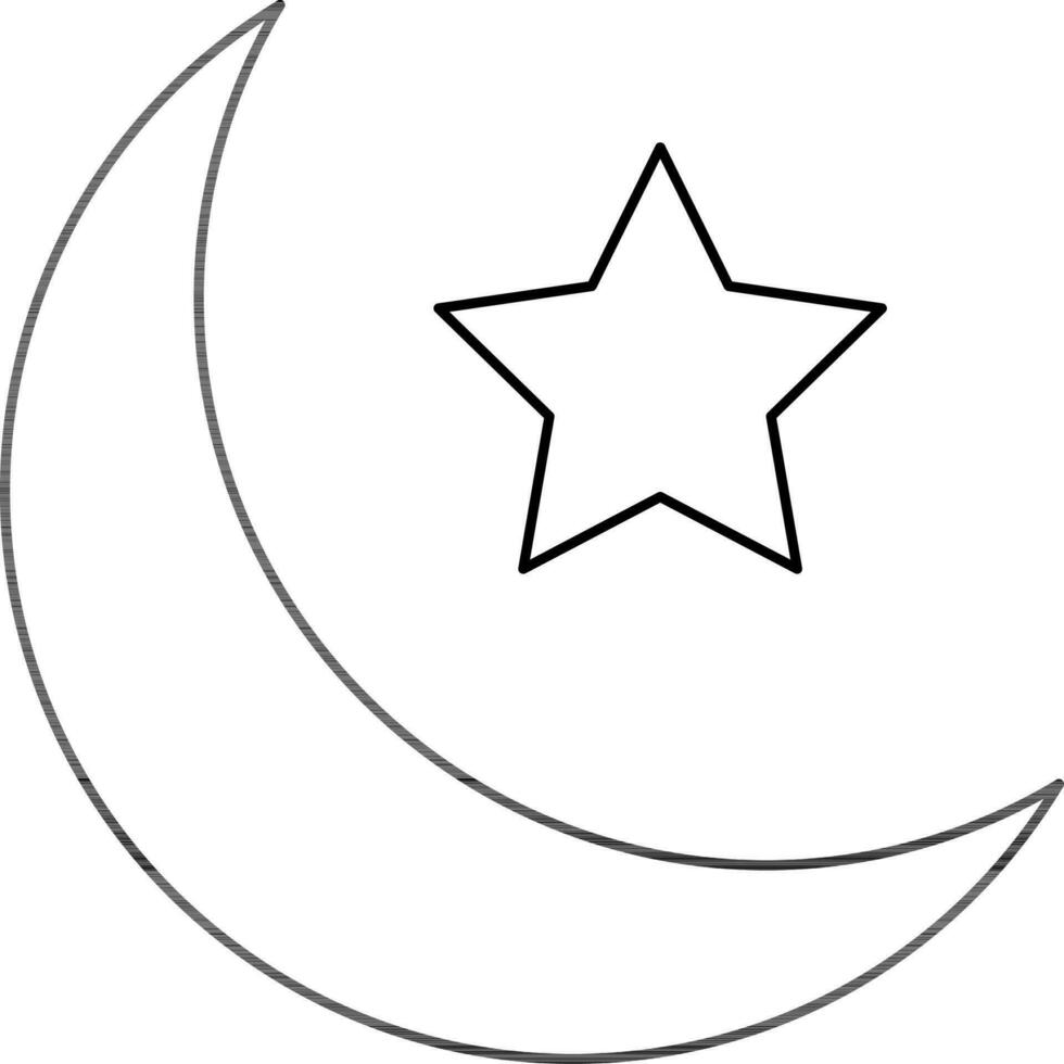 Crescent Moon with A Star Icon in Thin Line Art. vector