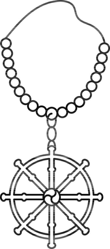 Dharmachakra Necklace Icon in Black Thin Line. vector