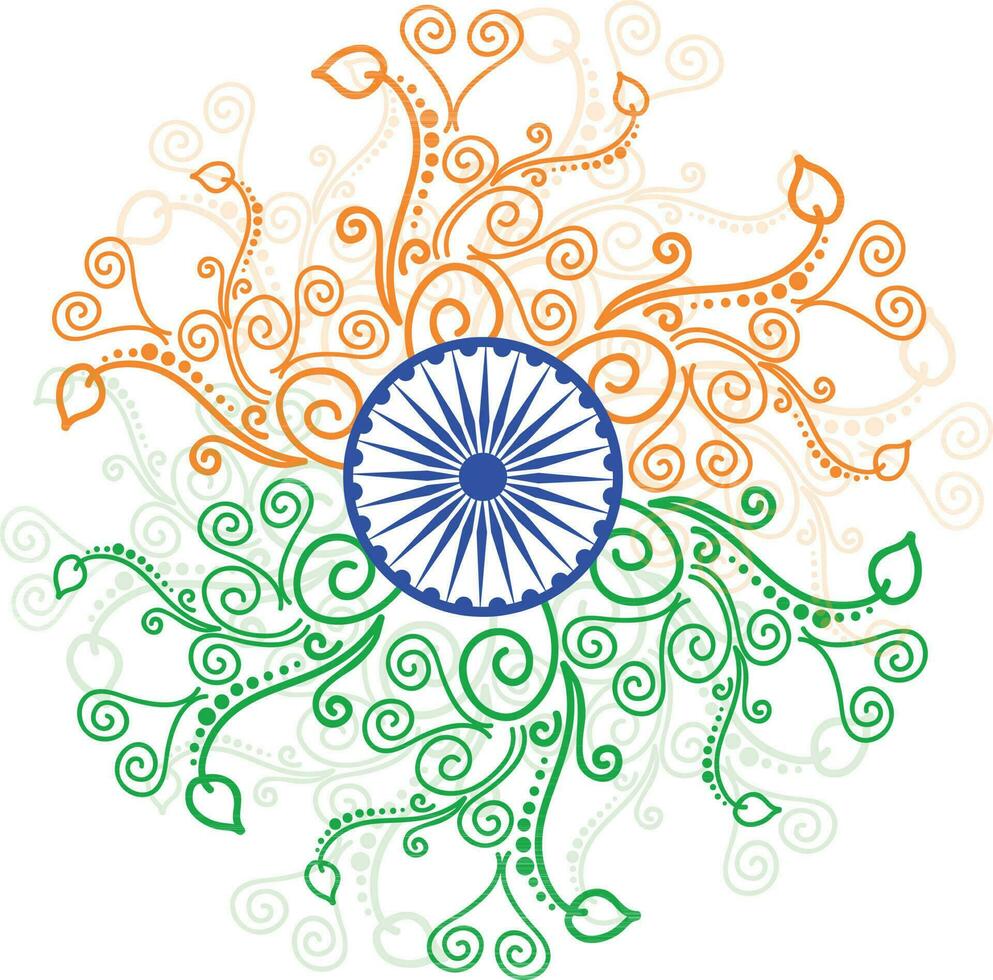 Indian flag color floral design with Ashoka Wheel. vector