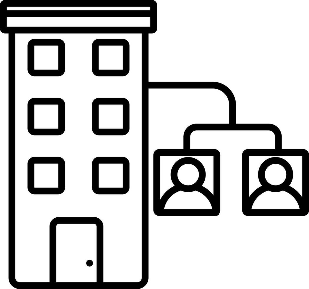 Building With User Icon In Black Line Art. vector