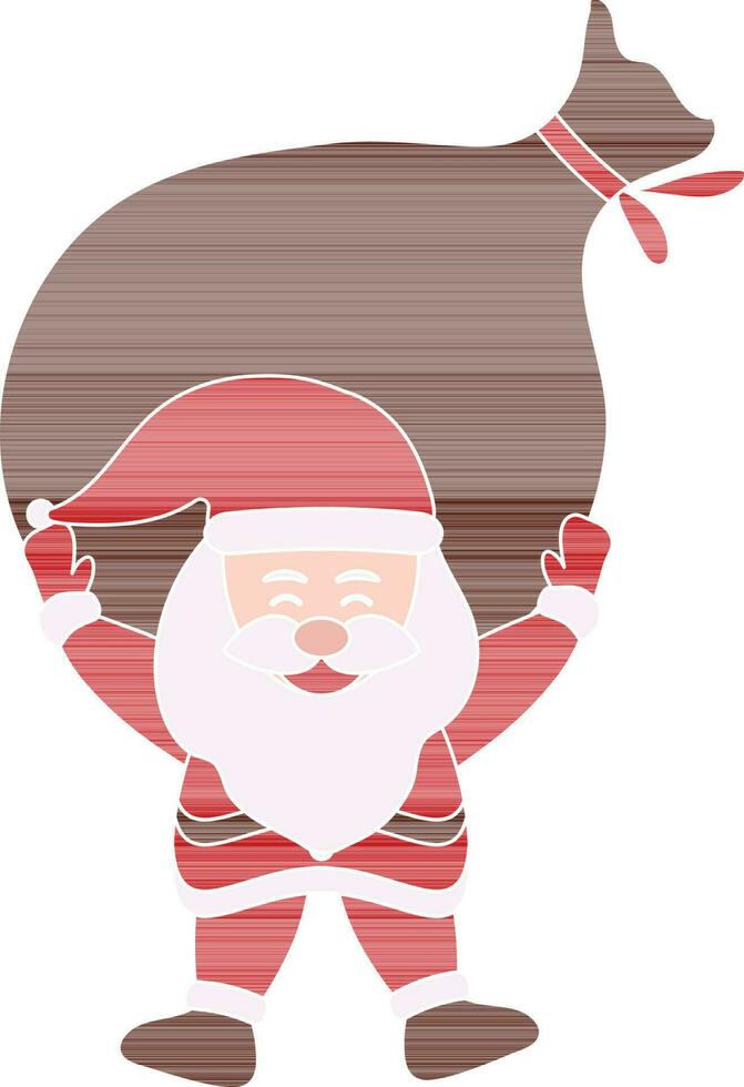 plano estilo Papa Noel claus levantamiento un marrón pesado saco en blanco antecedentes. vector