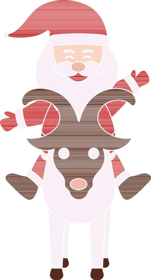 Flat Style Santa Claus Sitting On Reindeer Illustration. vector