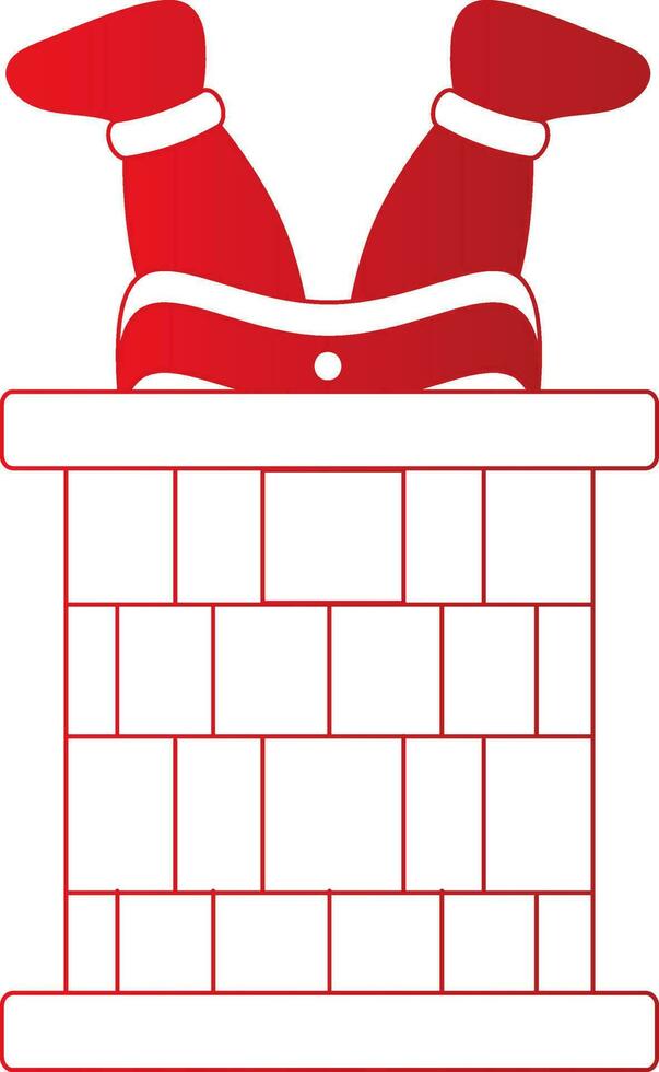 Illustration Of Santa Going Down Chimney Icon in Red And White Color. vector