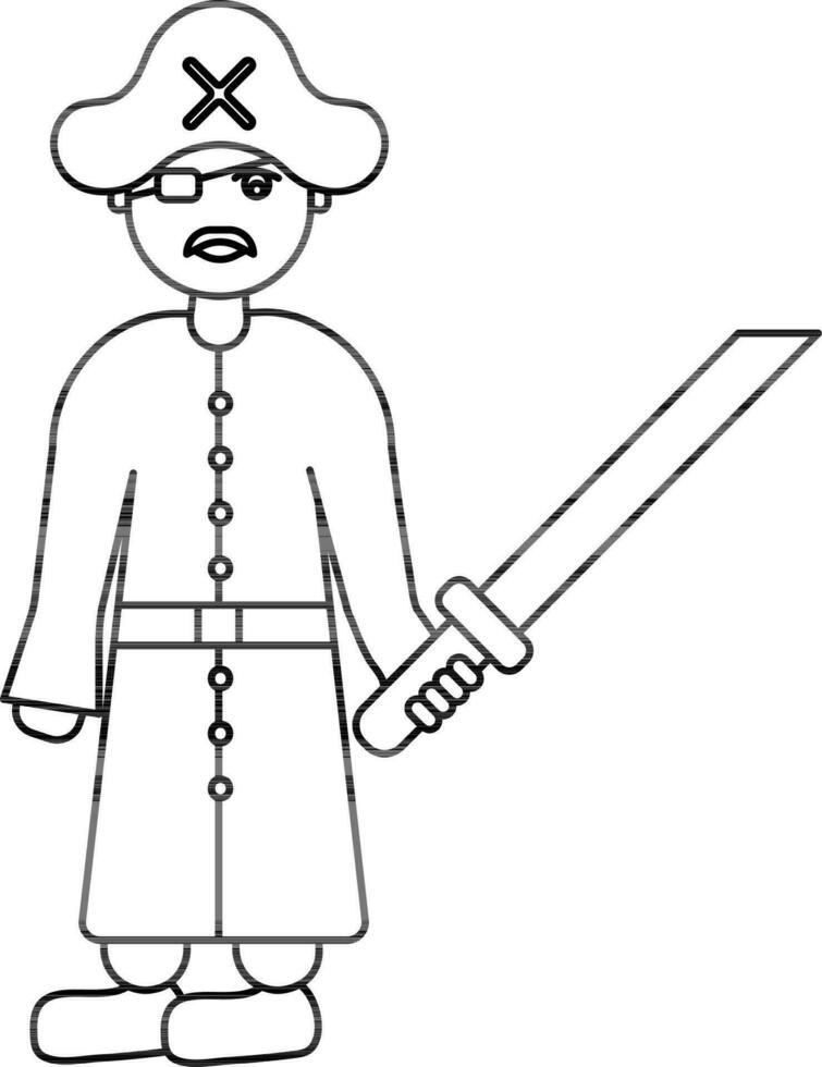 Pirate Man Holding Sword Icon in Thin Line Art. vector