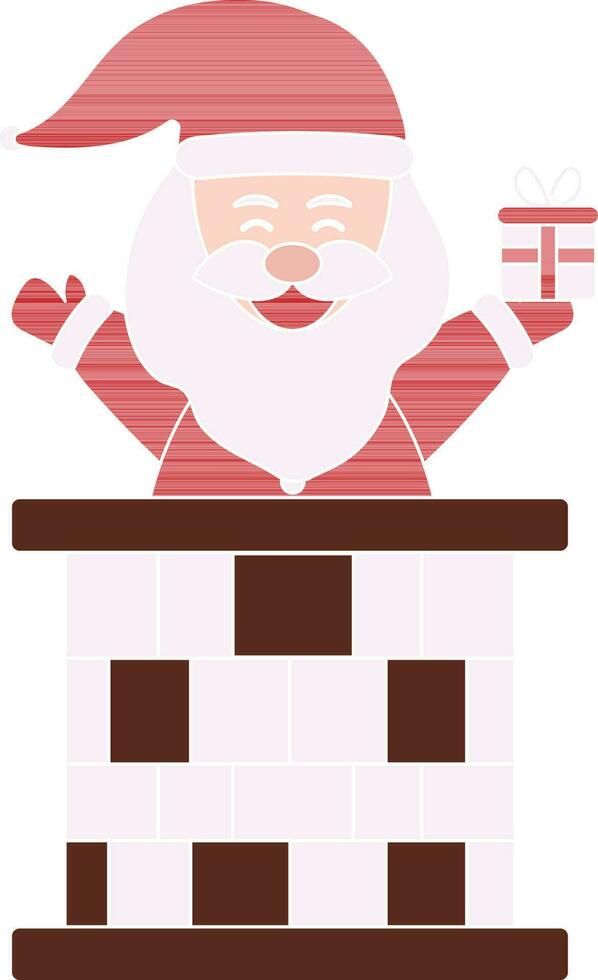 Vector Illustration Of Santa Claus Holding Gift Box Inside Chimney.