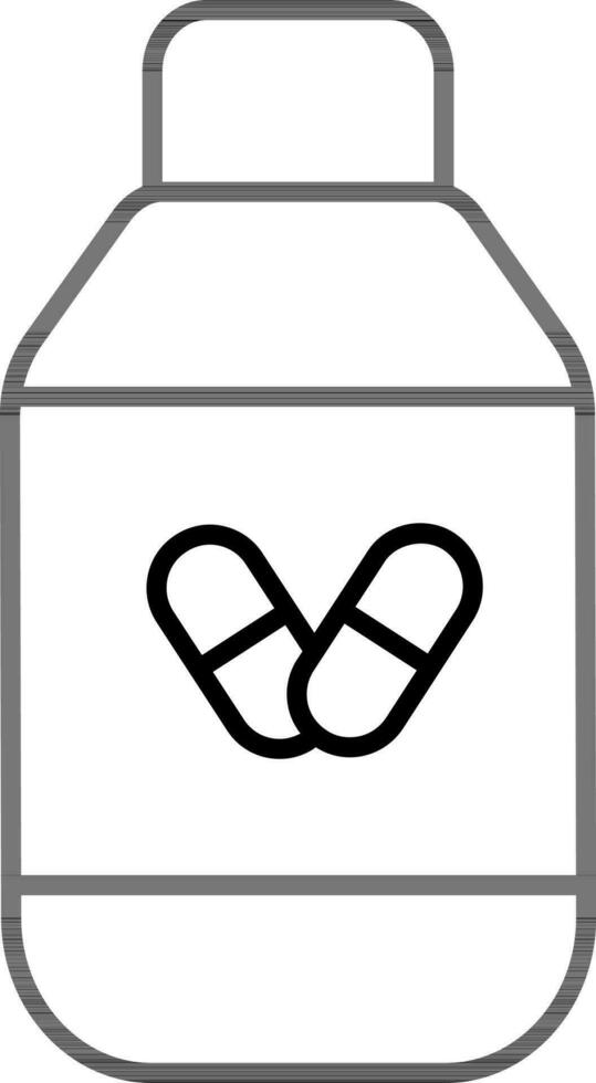 Medicine Bottle Icon In Black Line Art. vector