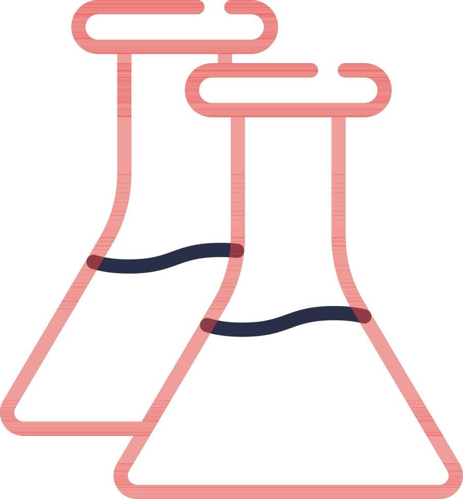 Two Chemical Flask Icon In Red Line Art. vector