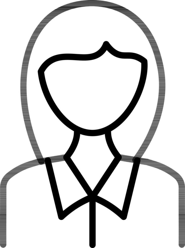 Female Character Icon In Black Line Art. vector