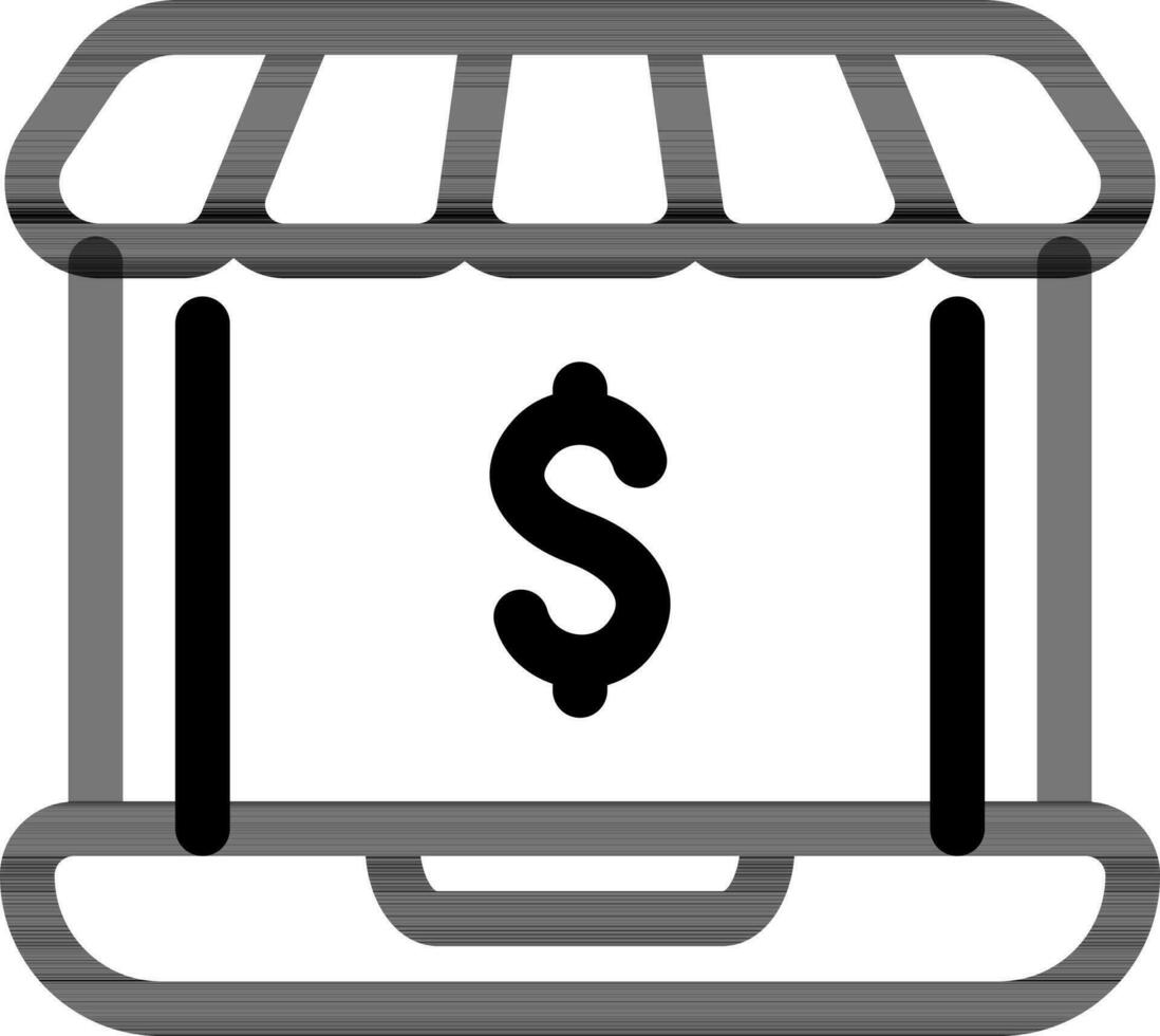 Online Shopping or Payment App in Laptop Black Outline Icon. vector
