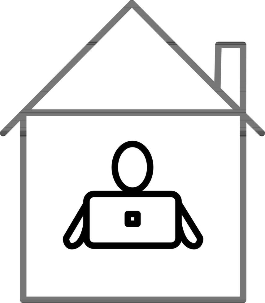 Black Line art Illustration of Work in Home icon. vector
