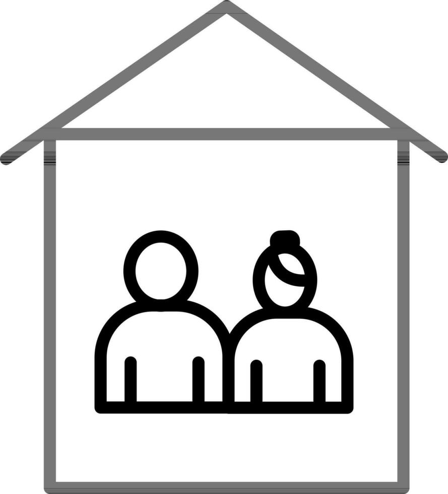 Line art illustration of Man and Woman in Home icon. vector