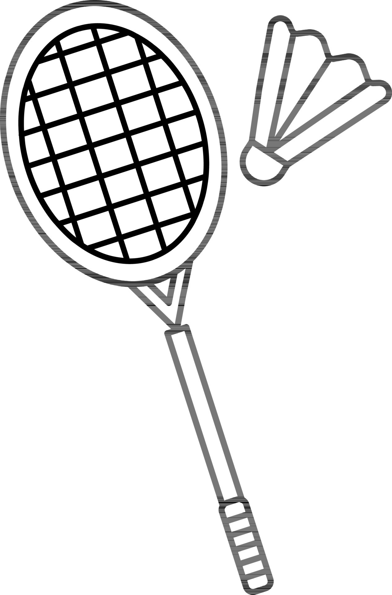 Line Art Badminton Racket with Shuttlecock Icon on White Background