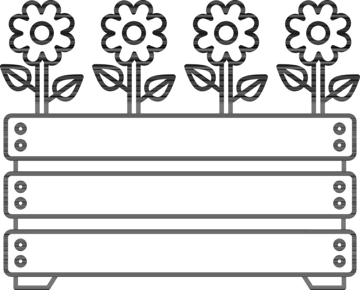 Flat Style Flowers In Wooden Box Icon. vector