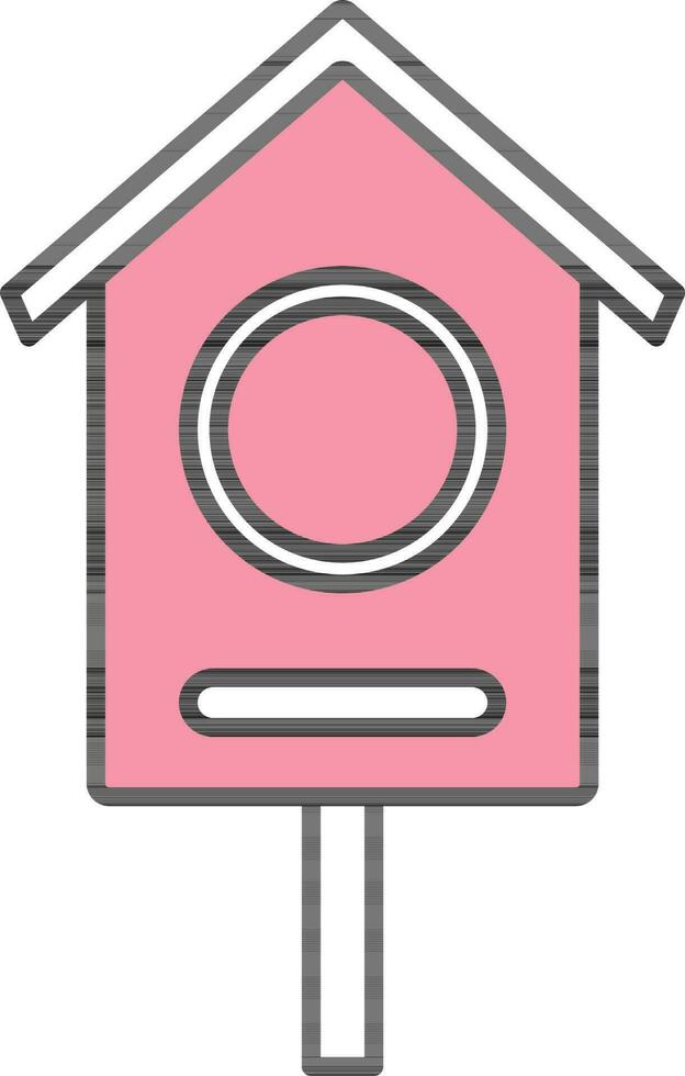 Bird House Icon In Pink And White Color. vector