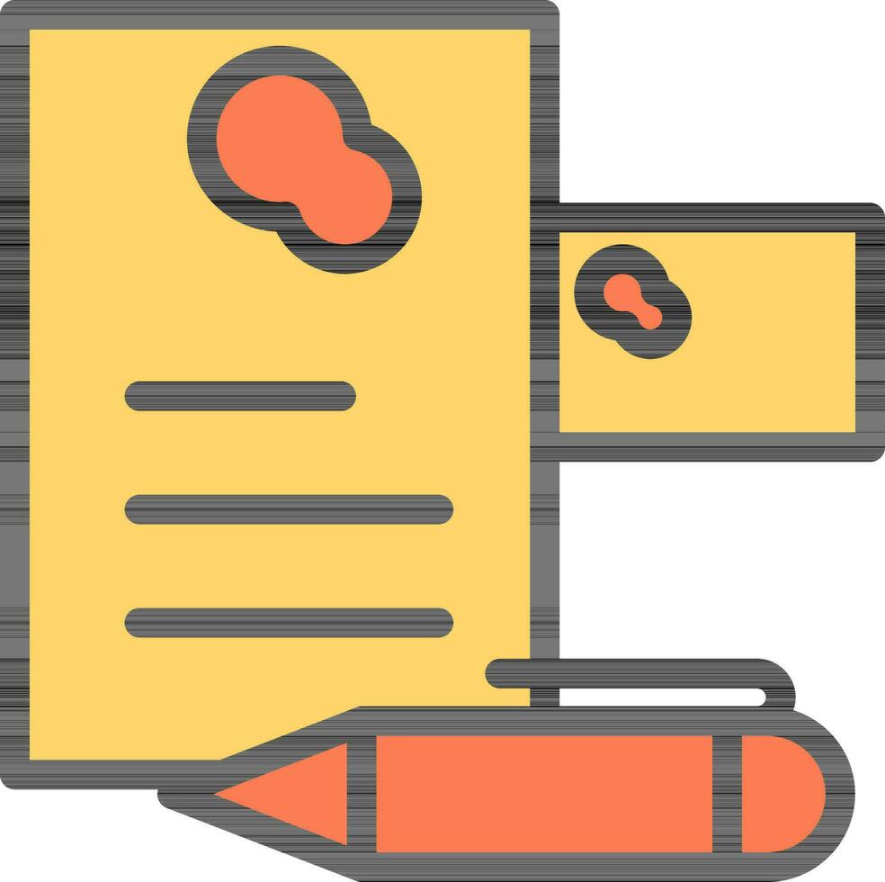 Paper And Pen Icon In Yellow And Orange Color. vector