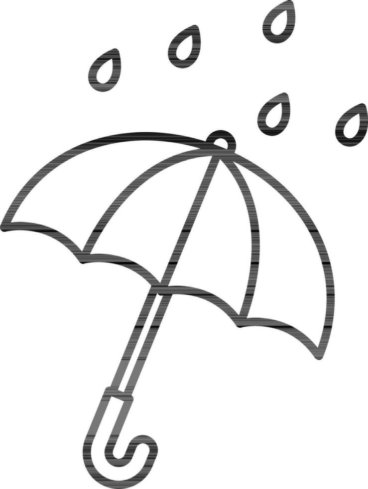 Black Line Art Umbrella And Rain Icon. vector