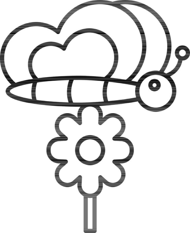Butterfly With Flower Icon In Black Outline. vector