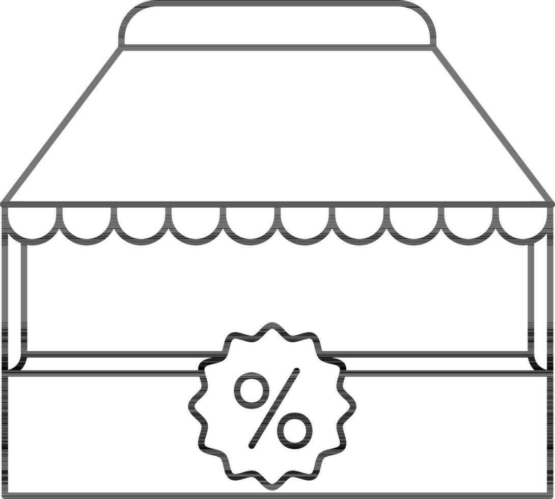 Black Line Art Illustration Of Shop With Percentage Label Icon. vector