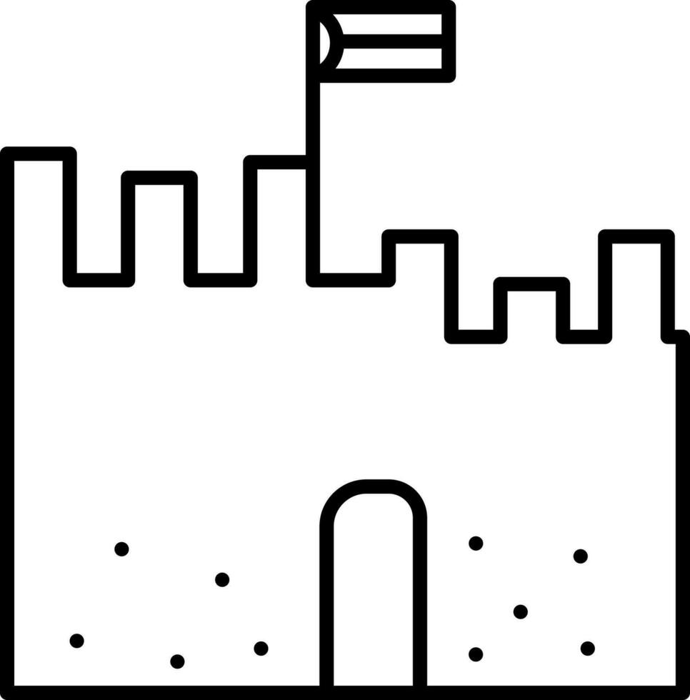 Flag with Castle Icon in Black Thin Line Art. vector