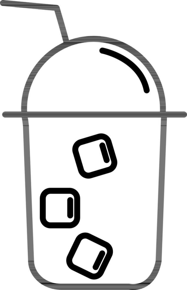 Disposable Cold Drink Cup with Straw Icon in Black Line Art. vector