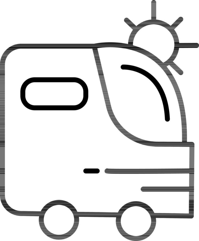 Caravan with Sun Icon in Thin Line Art. vector
