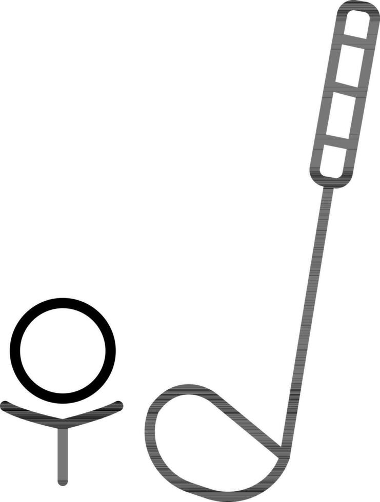 Golf Stick and Ball Icon in Black Outline. vector