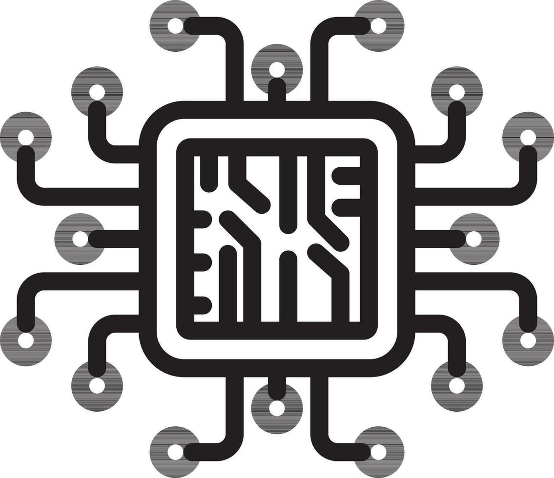 Black line art illustration of microchip icon. vector