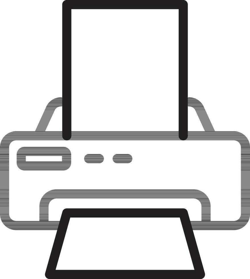 Printer with paper icon in black line art. vector
