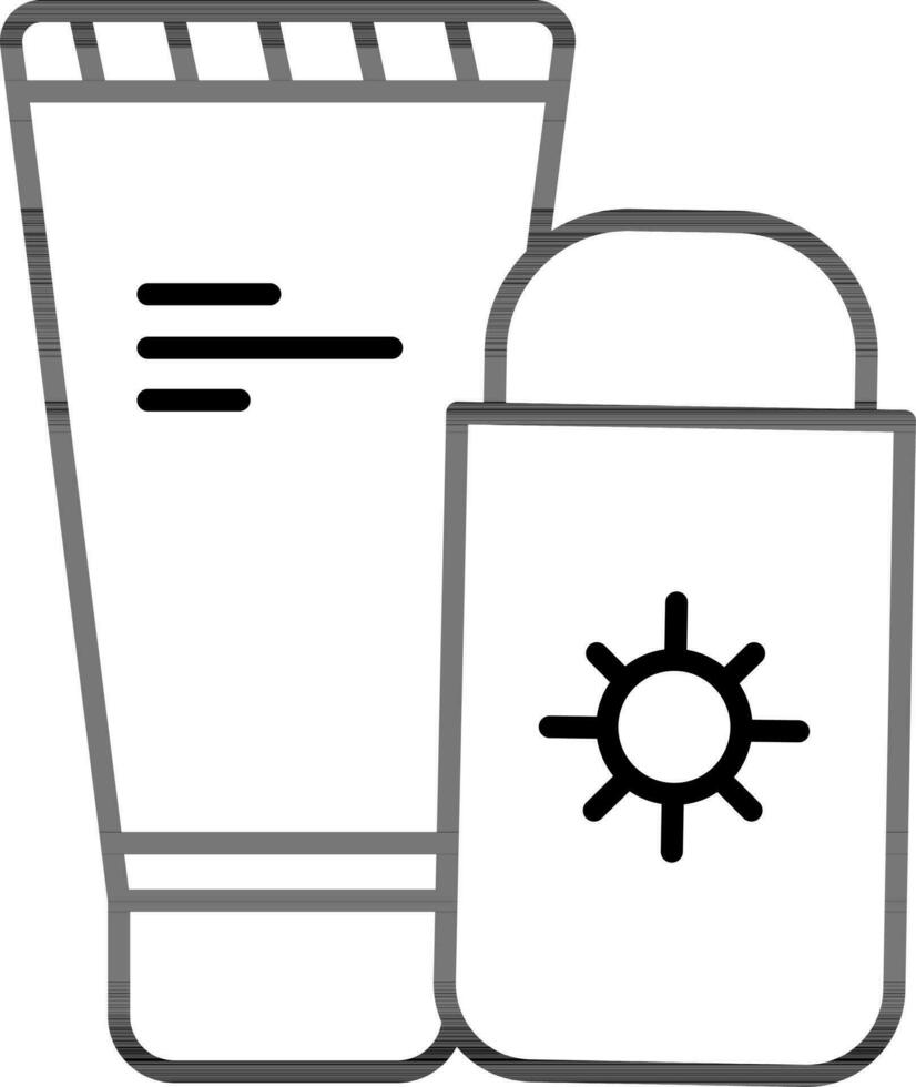 Sunscreen Soap and Lotion Tube Icon in Line Art. vector
