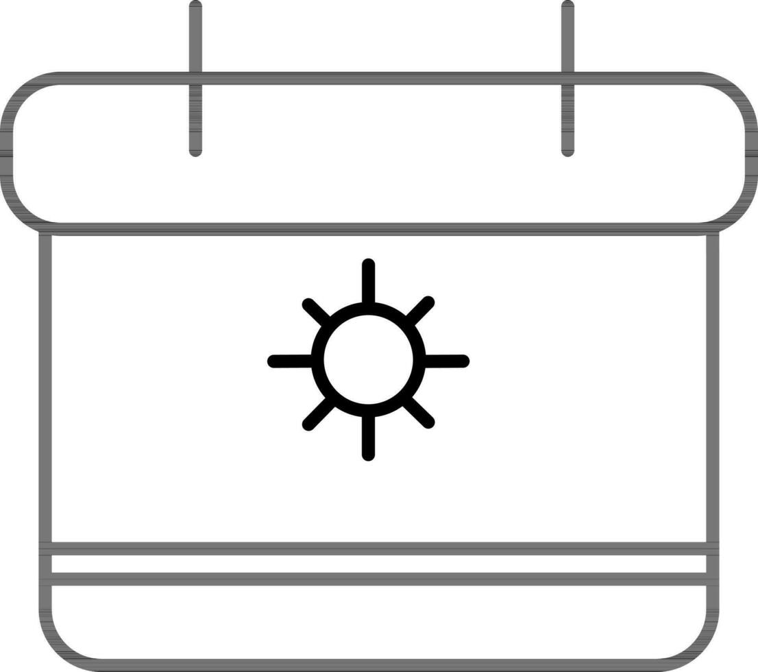 Sun on Calendar Icon in Black Line Art. vector